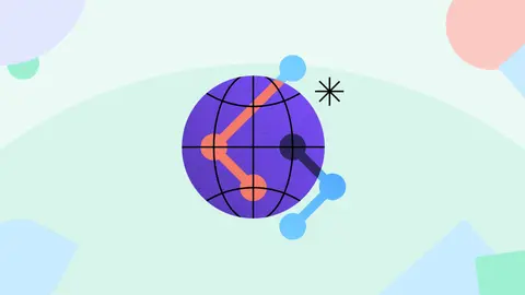 Graphic of a purple globe with a green background