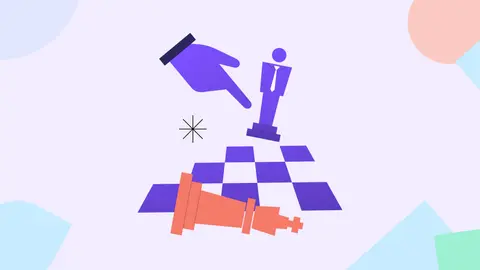 An illustration of a hand moving a chess piece across a chess board.
