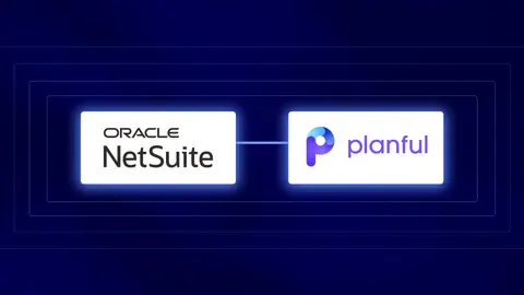 Oracle NetSuite and Planful's logos against a dark purple background.