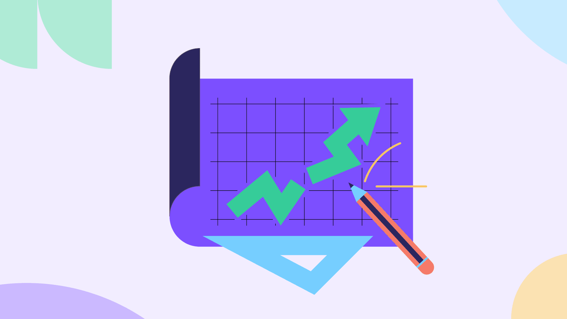 Planful purple grid paper with a pencil